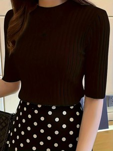 Nueva y elegante Camiseta de manga corta de punto acanalado, camiseta elegante sólida, suéter de poliéster 100% para mujer, ropa de mujer de Bangladesh - Product Image 4