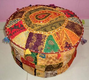 Penutup pouf perca bordir India Pouf dekoratif India bantal katun lantai nyaman Dekorasi set Ottoman - Product Image 4