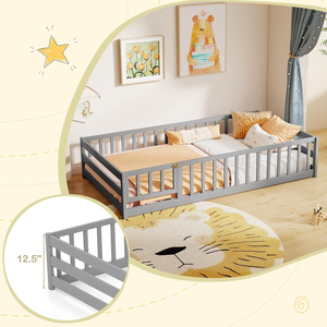Letto Montessori Moderno ed Ecologico con Sponde di Sicurezza a Tutta Lunghezza, Porta e Chiusura, Letto a Terra in Legno per Bambini e Bambine - Product Image 5