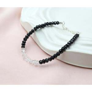 Black Spinel & Herkimer Diamond Bracelet Gold Plated Beaded <b>Charms</b> Religious Ball Pattern <b>Bangles</b> with Quartz & Pearl Main Stone - Product Image 2