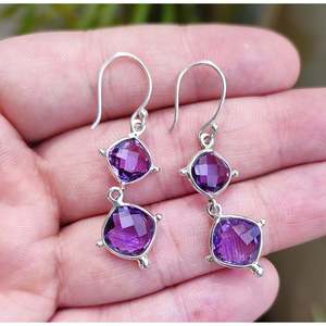 Handmade Boho Amethyst Dangle Earrings Purple Gemstone Set Sterling Silver Perfect Birthday Anniversary Christmas Gift for Her - Product Image 4