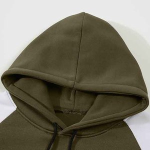 Sudadera con Capucha para Hombre, Diseño Color Block, Manga Raglán, Informal, Color Negro, Verde Oliva y Blanco, Algodón French Terry, Corte Regular, para Otoño - Product Image 4