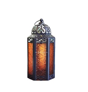 Latest Design Gold Metal <b>Candle</b> Lantern with <b>Red</b> Color Glass For Home And Garden Lighting Decoration Floor Lantern - Product Image 2