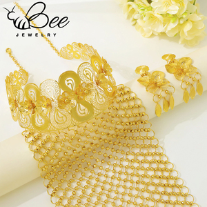 Nouvel ensemble de bijoux de mariage italien luxueux plaqué or 24 carats, collier long ajouré et boucles d'oreilles pour les mariées nigérianes - Product Image 2