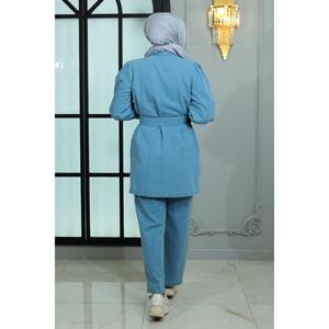 Conjunto Casual de Dos Piezas para Mujer, Talla XXS/XS, Shorts de Mezclilla a Media Pierna con Cuello Redondo y Hombros Acentuados, 100% Algodón - Product Image 4