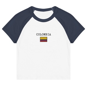 Women's Cotton American Raglan Sleeve T-<b>Shirt</b> With Colombia Flag Print Crew Neck Casual Short Sleeve Jersey Breathable Regular - Product Image 2