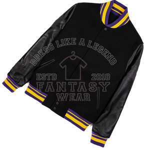 เสื้อแจ็คเก็ตวาร์ซิตี้แบบสั่งทำ FANTASY WEAR สำหรับผู้ชาย แขนหนัง ปักอักษรเชนิลล์ เสื้อแจ็คเก็ตบอมเบอร์ตัวเสื้อทำจากผ้าขนสัตว์ แขนหนัง - Product Image 5