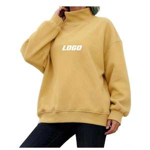 Sweat-shirt décontracté pour femme à col montant avec lettres brodées sur le devant, logo couleur personnalisé, en tissu polaire de coton - Product Image 5