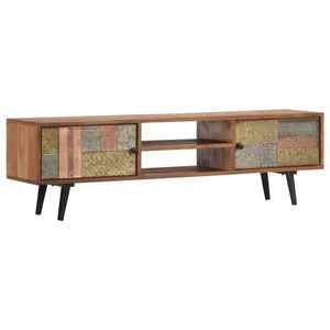 Meuble TV en bois multicolore style bohème avec tiroirs recouverts de laiton pour salon, hôtel et console multimédia d'entrée - Product Image 1
