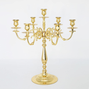 Top atractivo brillante chapado en oro candelabro de 5 brazos mejor calidad tamaño alto Metal aluminio candelabro hogar boda cristal - Product Image 2