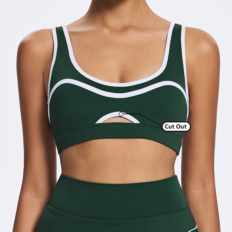 High Stretch Seamless Anti-Bacterial Spandex/Nylon Yoga Sports Bra Women Medium Support Adjustable Breathable Front Logo Deep