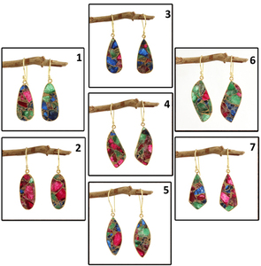 Sertissage de lunette turquoise en cuivre fait main boucles d'oreilles pendantes en laiton plaqué or forme fantaisie bijoux en pierres précieuses compressées pour femmes - Product Image 2