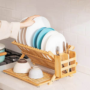 Estante para platos de bambú ajustable, producto de utensilios - Product Image 1