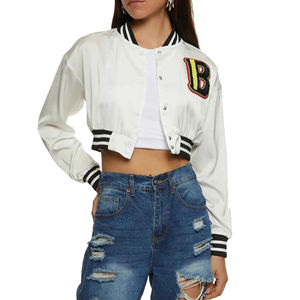 Wholesale <b>Varsity</b> Letterman <b>Jacket</b> <b>Women</b> Baseball Custom Letterman <b>Varsity</b> <b>Jacket</b> <b>Women</b> Crop <b>Varsity</b> <b>Jackets</b> Satin Made - Product Image 4
