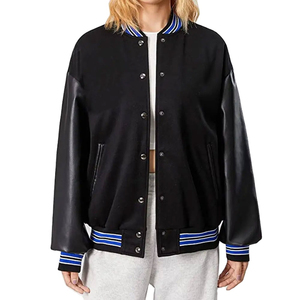 Chaqueta informal de béisbol Varsity para mujer, abrigo corto con características sostenibles, estampado teñido liso, acabado de procesamiento, chaquetas de talla grande - Product Image 6