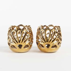 Handmade Glossy Gold Plating 2-Piece Solid Aluminum Candle Holder Stand <b>Set</b> Customized <b>Lantern</b> Home Decoration Metal Material - Product Image 1