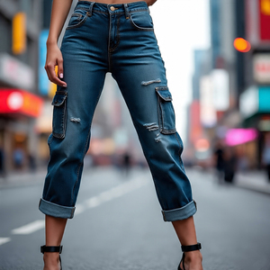 กางเกงยีนส์ขาตรงวินเทจของผู้หญิง2025กางเกงมีกระเป๋าหลายกระเป๋ากางเกงเอวสูงกางเกงยีนส์หลวมซักสบายๆกางเกงยีนส์กางเกงคาร์โก้ - Product Image 4