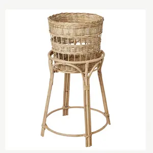 New Design Set Rattan Plant Stand With Holder Unique Wicker Flower Pot Holder Basket Cheap Wholesale Vietnam Supplier