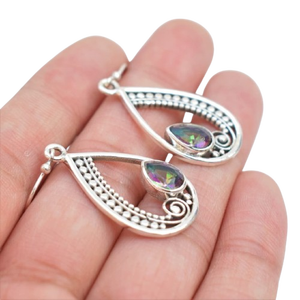 Cadeau d'anniversaire Mystic Topaz Gemstone Boucles d'oreilles 925 Solid Sterling Silver Topaze Boucles d'oreilles pour femmes filles, Dangle Earrings Silver - Product Image 1