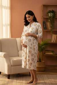 Robe de maternité personnalisée parfaite pour femmes enceintes, confortable, à manches longues pour l'allaitement, robe ample en coton, main douce, bloc imprimé - Product Image 3