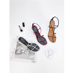 OEM ODM Sandales à talons Sandales à lanières en papier PU de qualité supérieure avec lanières en T Escarpins tendance de la mode Sandales à lanières légères de 7cm - Product Image 1
