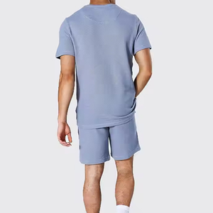 Nueva llegada de los hombres de verano ropa deportiva gimnasio Casual sólido camisa conjunto corto 2 piezas con logotipo personalizado bordado venta al por mayor camiseta traje - Product Image 2