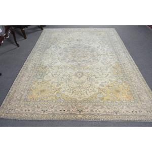 พรมตุรกีขนาดใหญ่ 6.7x9.3 ฟุต (205x284 ซม.) พรมเปอร์เซียสีเหลืองวินเทจ - Product Image 1