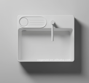 Lavabo Artistico in Ceramica Bianca Lucida Cotta ad Alta Temperatura, 20 Pollici, Doppio Lavabo da Appoggio per <span class=keywords><strong>Bagno</strong></span> con Area di Drenaggio Integrata - Product Image 2