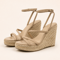 Sandales compensées espadrilles beiges pour femmes, à bride cheville, plateforme, bout ouvert, printemps/hiver/été, direct usine, logo personnalisé, faible MOQ, OEM