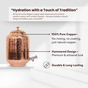 Hot Selling Customized Logo Pure Copper 8 Litre Matka <b>Water</b> Dispenser <b>Container</b> Pot Jug <b>with</b> Brass Nob Nickle Plated <b>Tap</b> - Product Image 2