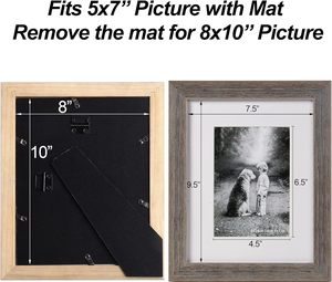 Marcos de fotos de madera desgastada 8x10 con alfombrilla 5x7 Juego de 6 marcos de madera maciza rústica con marcos de fotos de madera de vidrio real HD - Product Image 5