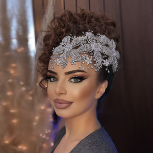 Bridella BHP252-S Silver Rhinestone & Pearl Crown Fashion <b>Jewelry</b> <b>Set</b> for Weddings <b>Proms</b> Formal Events-Comfortable Secure Fit - Product Image 3