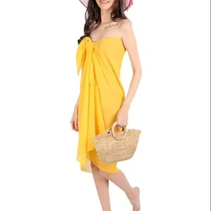 印度手工纯黄色纱笼泳装女性身体遮盖裹身泳衣