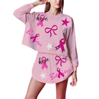 2025 nouveau été coton jupe ensemble forte sensibilisation au Cancer du sein en gros vêtements rose ruban conception paillettes soutient les femmes