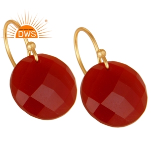 Meilleure vente de boucles d'oreilles en argent sterling plaqué or 18 carats avec pierres précieuses en onyx rouge naturel fabricant de bijoux personnalisés - Product Image 3