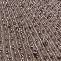 Tissu en Tulle Rose Poudré de Luxe avec Perles de Cristal Style Pois, Poids Moyen, 100% Polyester, Technique de Tissage, Articles en Stock, Effet Métallique
