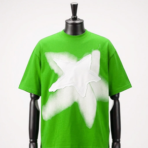 T-shirt à épaules tombantes de haute qualité en polyester/coton respirant, décontracté, avec broderie vieillie, tricoté, pour hommes, style streetwear - Product Image 3