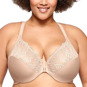 Sujetador deportivo de compresión de alto impacto y soporte superior para mujer, talla grande, con cierre frontal, aros y espalda en T, liso y con Wonderwire - Product Image 1