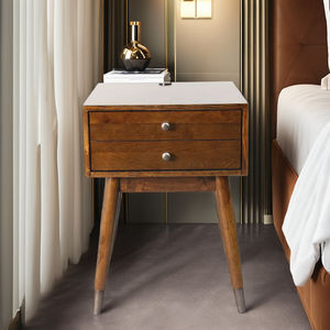 TACASA-Table de chevet intelligente en bois avec chargement USB, 2 tiroirs, construction en bois massif et design moderne, prêt à être expédié - Product Image 1