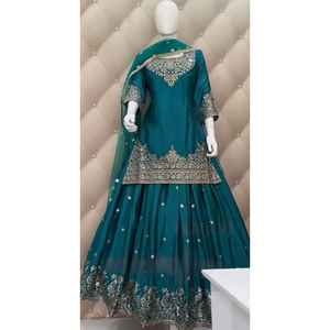 ชุดสلوارกะมีซผ้าจอร์เจตต์ ปักลายนูน ประดับเลื่อม งานฝีมือ พร้อมสวมใส่ สไตล์ดั้งเดิม สำหรับงานปาร์ตี้ งานแต่งงาน งานดีวาลี ทุกโอกาส - Product Image 1