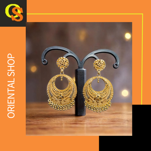 Boucles d'oreilles de luxe serties de boucles d'oreilles de style Jhumka plaquées or 22CT conçues pour les femmes par les exportateurs - Product Image 3