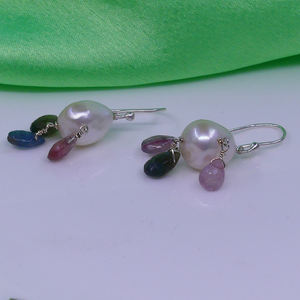 Boucles d'oreilles en argent sterling 925 plaqué or perle vermeil multi tourmaline gemmes pour mariages - Product Image 2