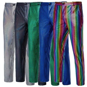 Nouveaux hommes luxueux paillettes à carreaux costume pantalon mode mâle danse fête tenue décontractée petit pantalon extensible - Product Image 5