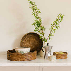Tienphong, venta al por mayor, bandeja redonda de ratán 2025 con asas, organizador de tocador y baño tejido a mano | Spot Clean Only - Product Image 5