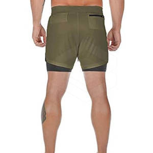 Pantalones cortos deportivos de doble capa personalizados para hombre, ropa de fitness cómoda hecha en fábrica con cierre de cintura elástica - Product Image 3