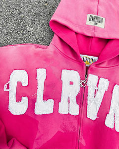 Fabricante personalizado de chándales de peso pesado grueso desgastado Vintage bordado parche hombres lavado ácido Zip up Sudadera con capucha Unisex - Product Image 1