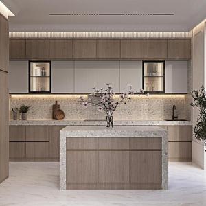 Tùy Chỉnh Sang Trọng Cổ Hạt Gỗ Không Khung Tủ Bếp Với Cửa Kính Chống Ẩm Ăn Cao Cấp Cung Cấp Chất Lượng - Product Image 3