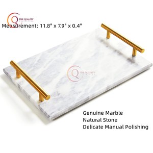Plateau en marbre moderne pour servir la nourriture et le petit déjeuner Plateau de couleur blanche avec poignée en acier inoxydable plaqué or Design unique - Product Image 4