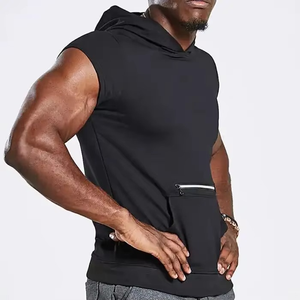 OEM Men's Sleeveless <b>Gym</b> <b>Hoodie</b> High Quality Slim Fit Workout Apparel with Custom Logo and Solid Pattern for Autumn Exercise - Product Image 3