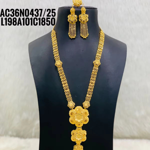 Ensemble de collier long de mariée élégant à la mode avec boucles d'oreilles plaqué or 18 carats bijoux d'un gramme pour femmes et filles - Product Image 1